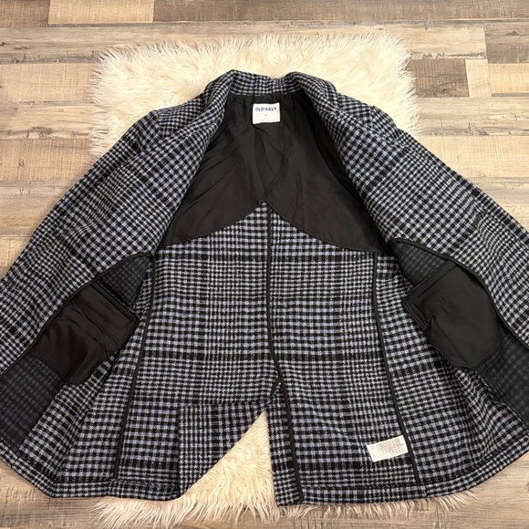 Old Navy oversized relaxed blazer jacket coat wool blend black plaid XL - Picture 9 of 11